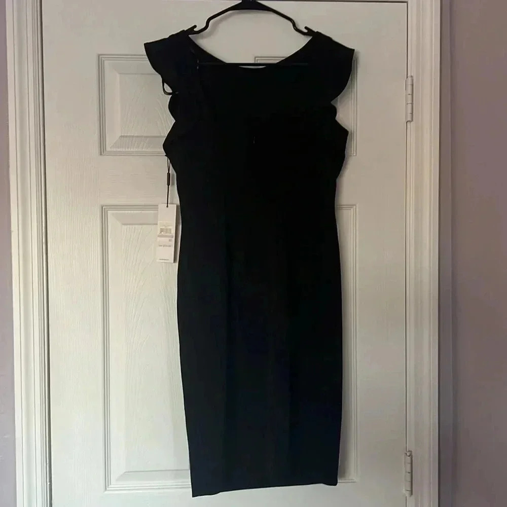 Calvin Klein Black Ruffle Sleeve Dress Size 6 - Picture 7 of 9